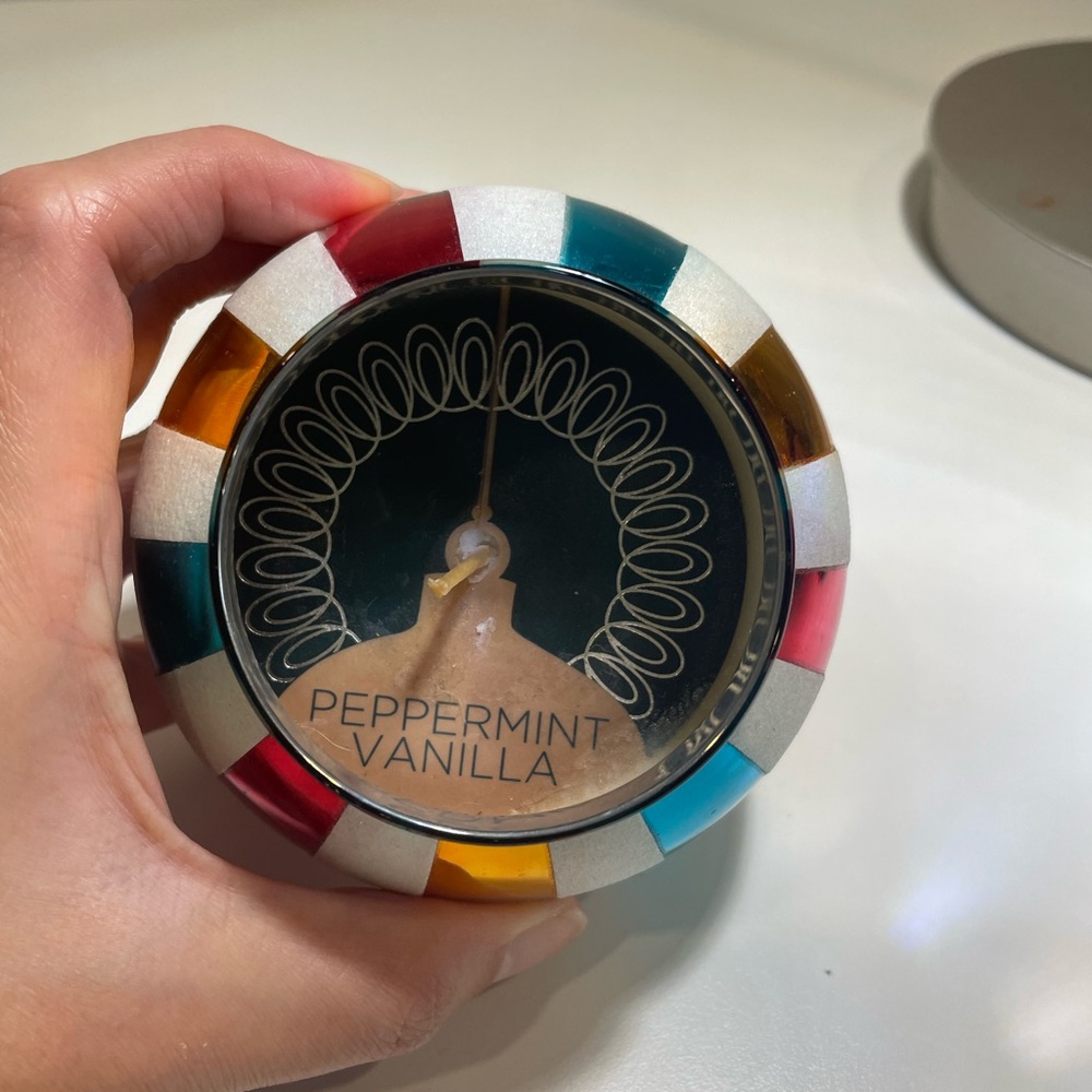 Anthropologie festive peppermint vanilla candle